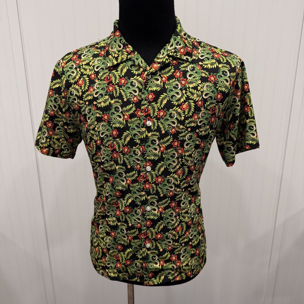 Dragon Ball Z Men's Small Colorful Anime Shenron Button-Front Hawaiian Shirt
